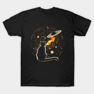 Cat Staring at Planet Saturn, Cat Dad, Cat Lover T-Shirt